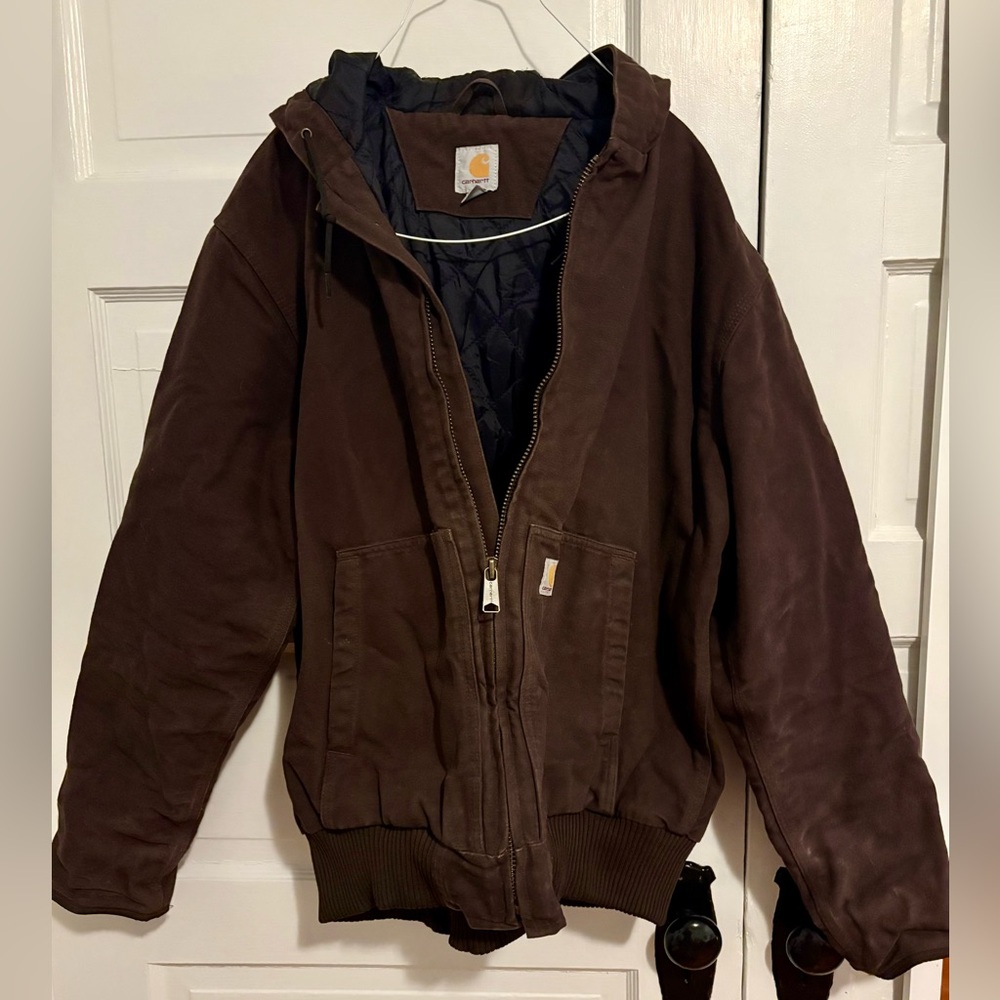 Carhartt Men’s Brown Duck Active Jacket Quilted Lined Hoodie Size L